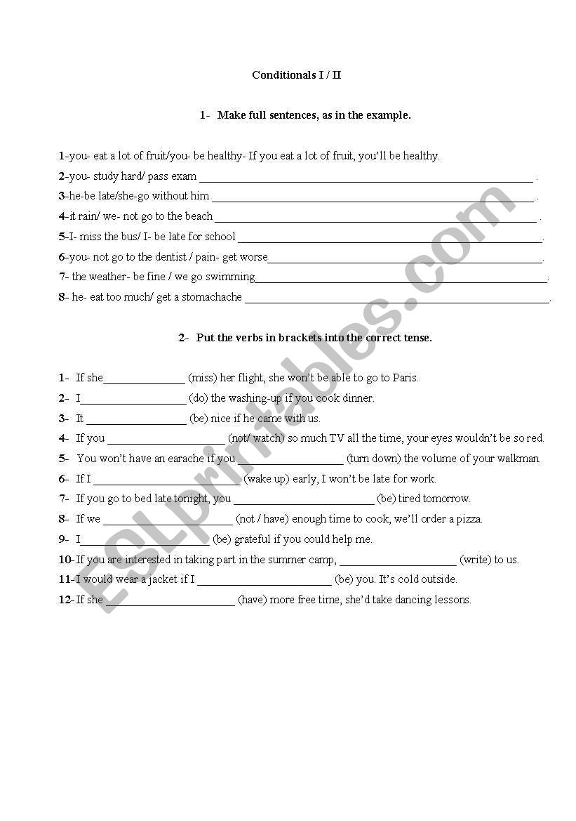 Conditionals - I and II type worksheet