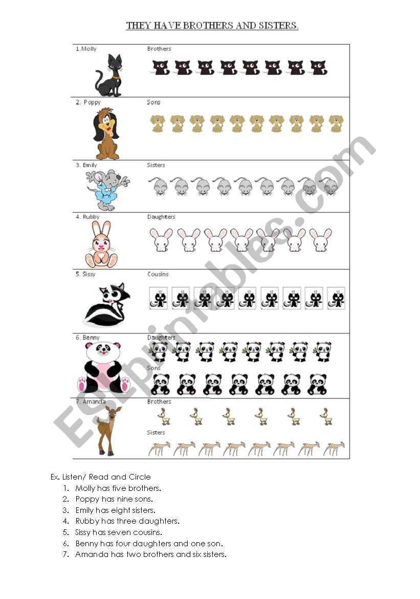 Number of family members worksheet