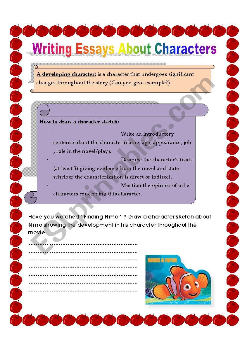 writing about characters worksheet