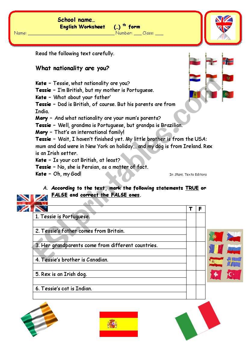 Countries and nationalities worksheet