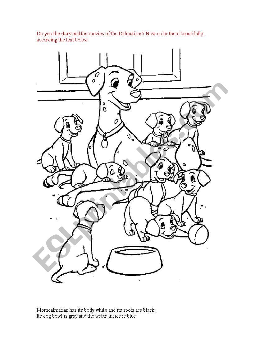 Coloring the dalmatians worksheet