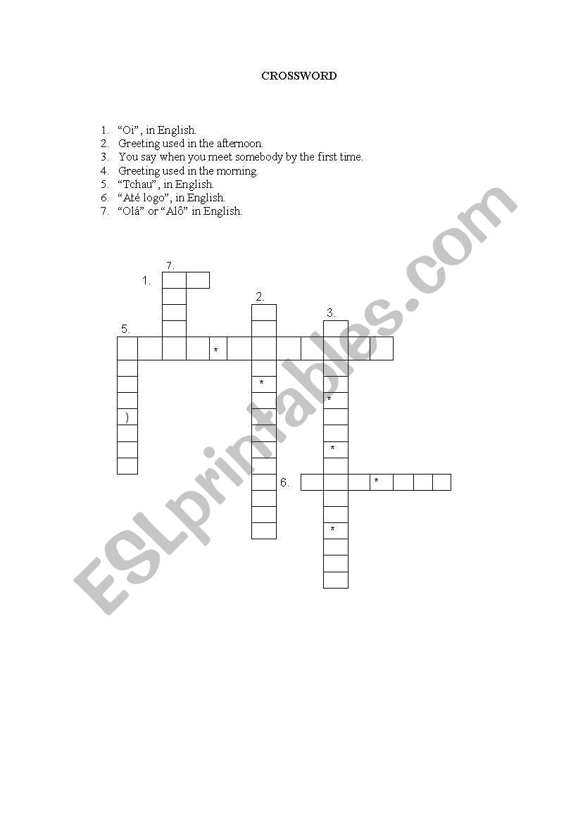 CROSSWORD GREETINGS worksheet