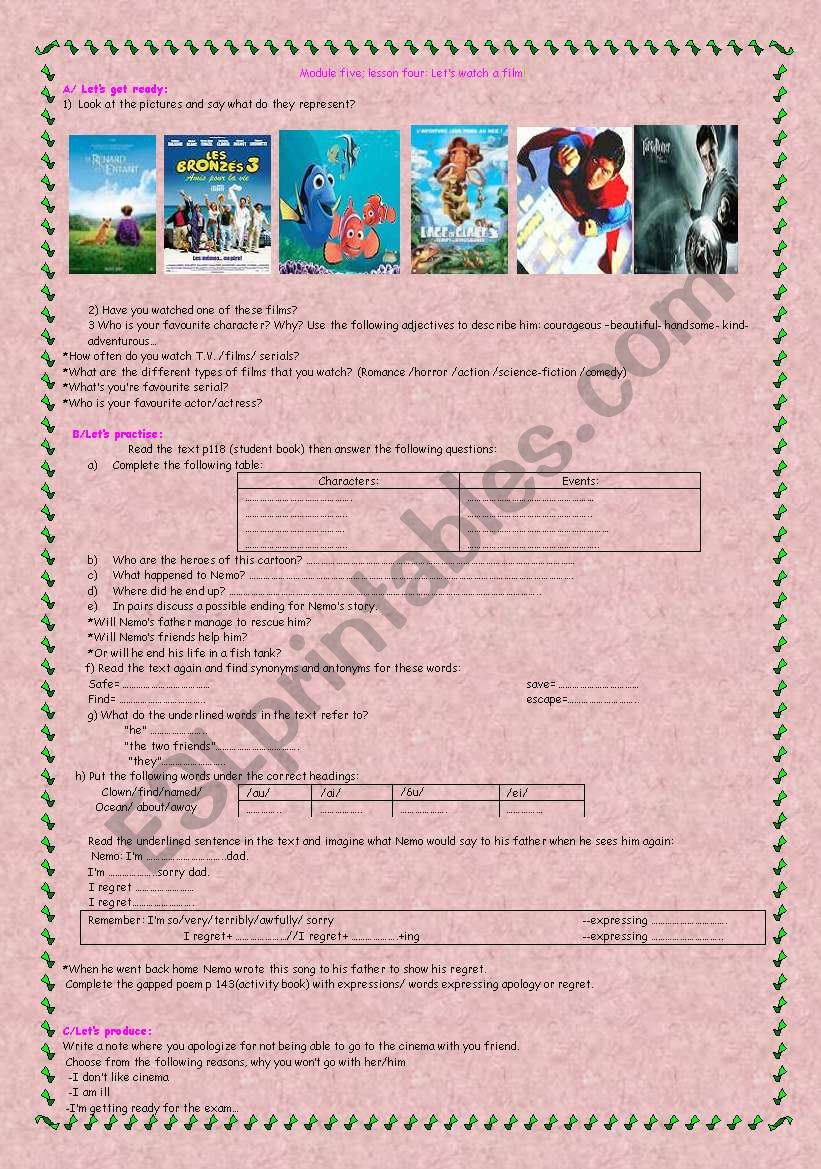 letÂ´s watch a film worksheet