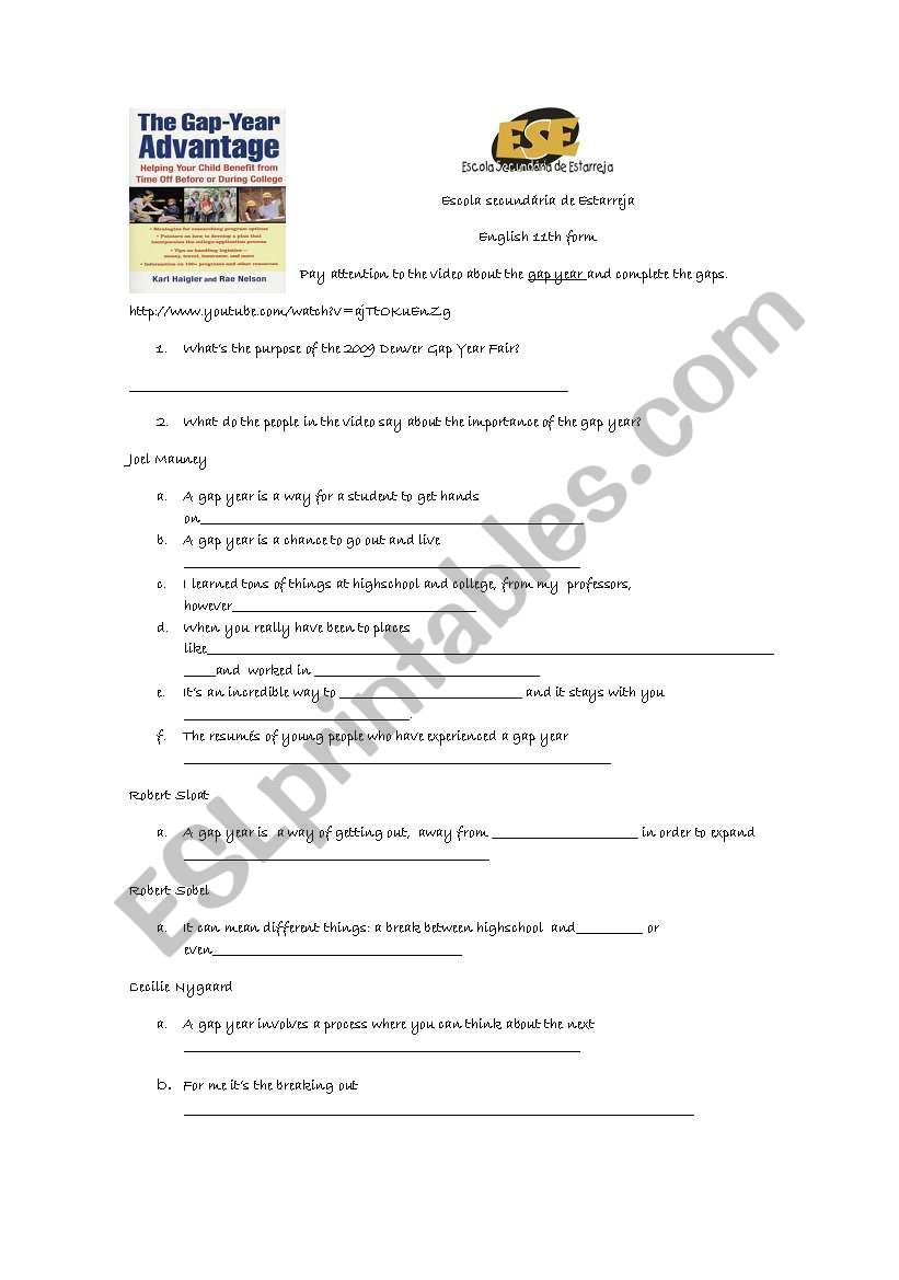 what is a gap year worksheet