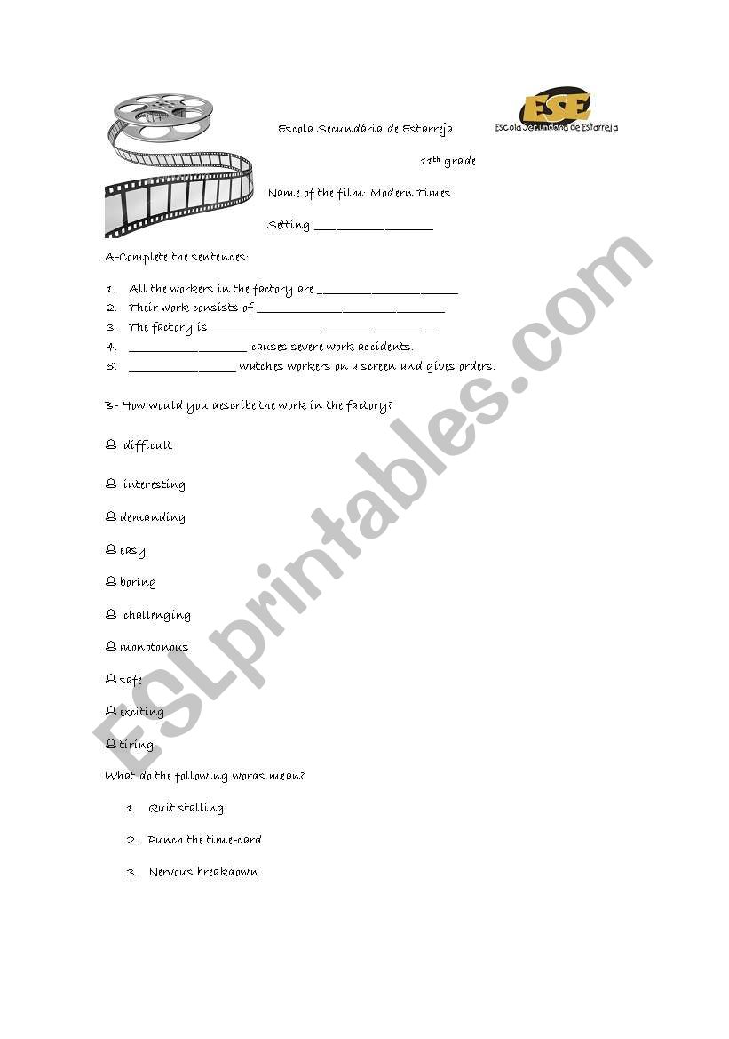 Modern Times worksheet