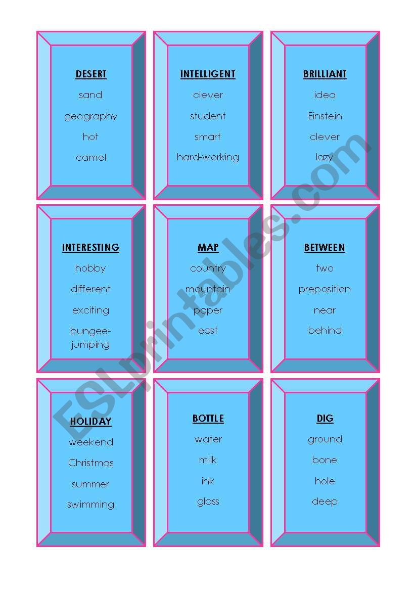 Taboo Game For Young Learners Esl Worksheet By Aslihanmisirli