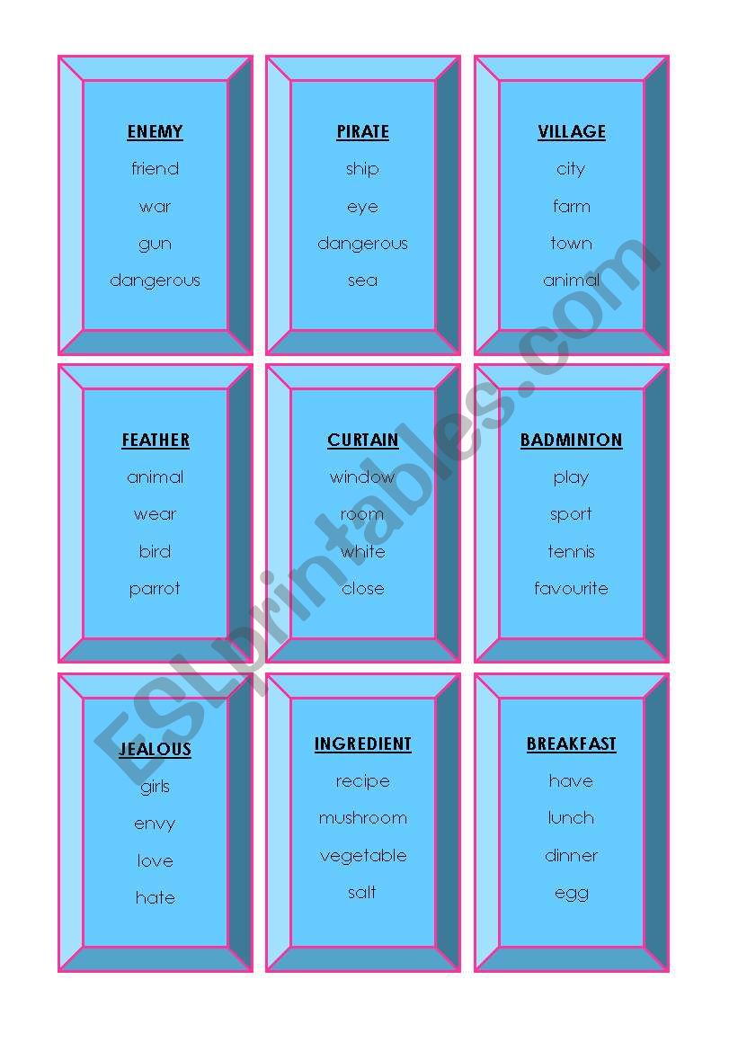 TABOO GAME FOR YOUNG LEARNERS - ESL worksheet by aslihanmisirli