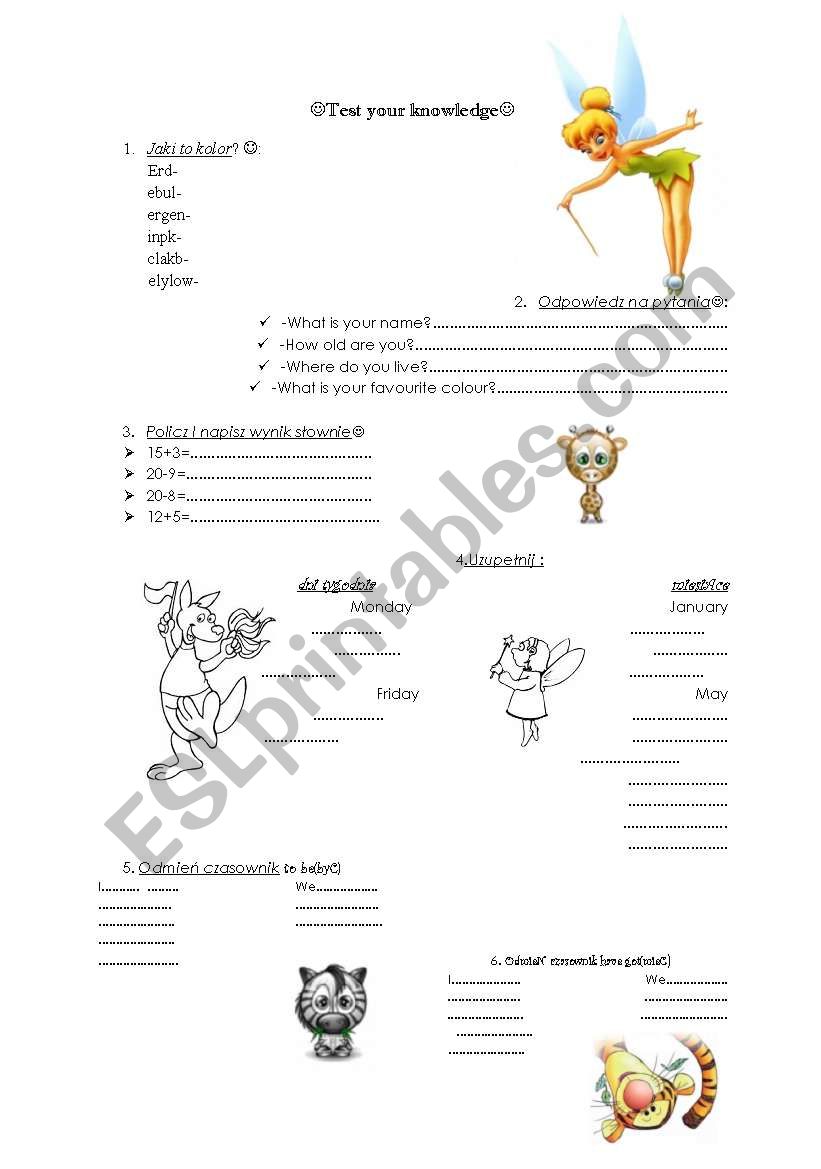 Test your knowlede worksheet