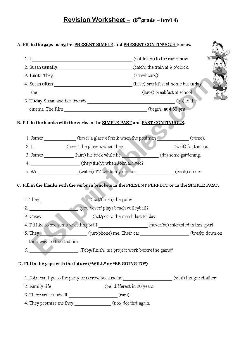 Grammar revision Worksheet - 8th grade