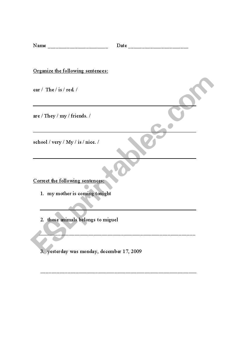 Sentence structure excercise worksheet
