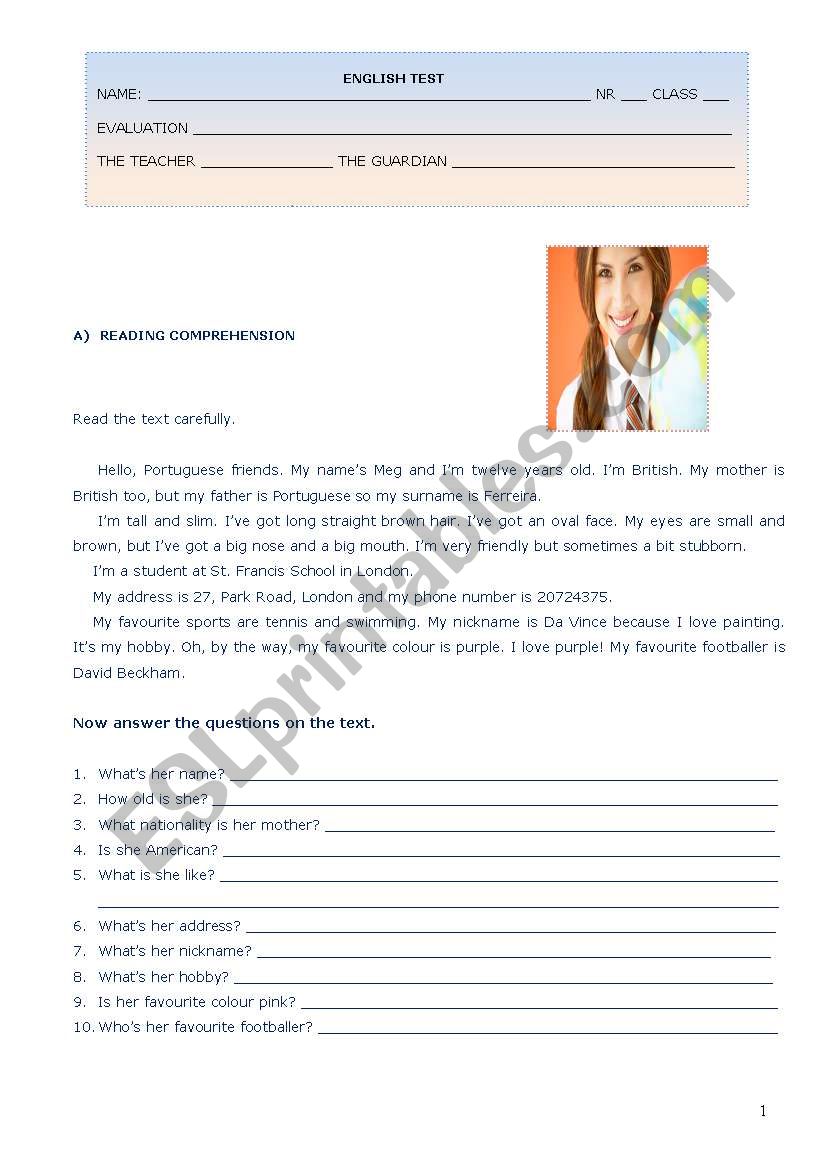 6 th Form English Test  worksheet