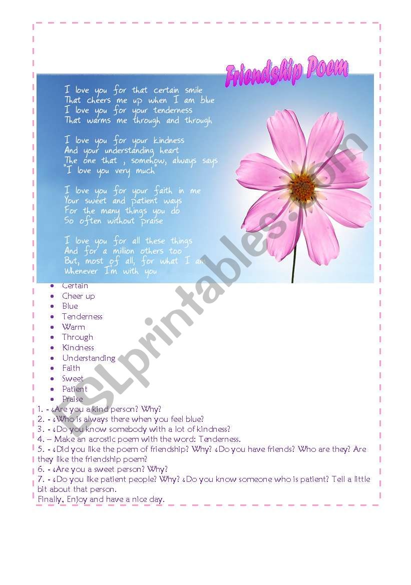 A friendship poem! worksheet