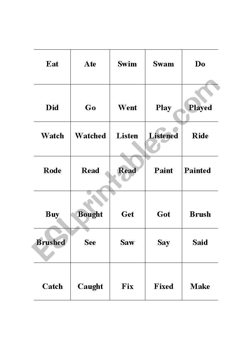 Past Tense Cards worksheet