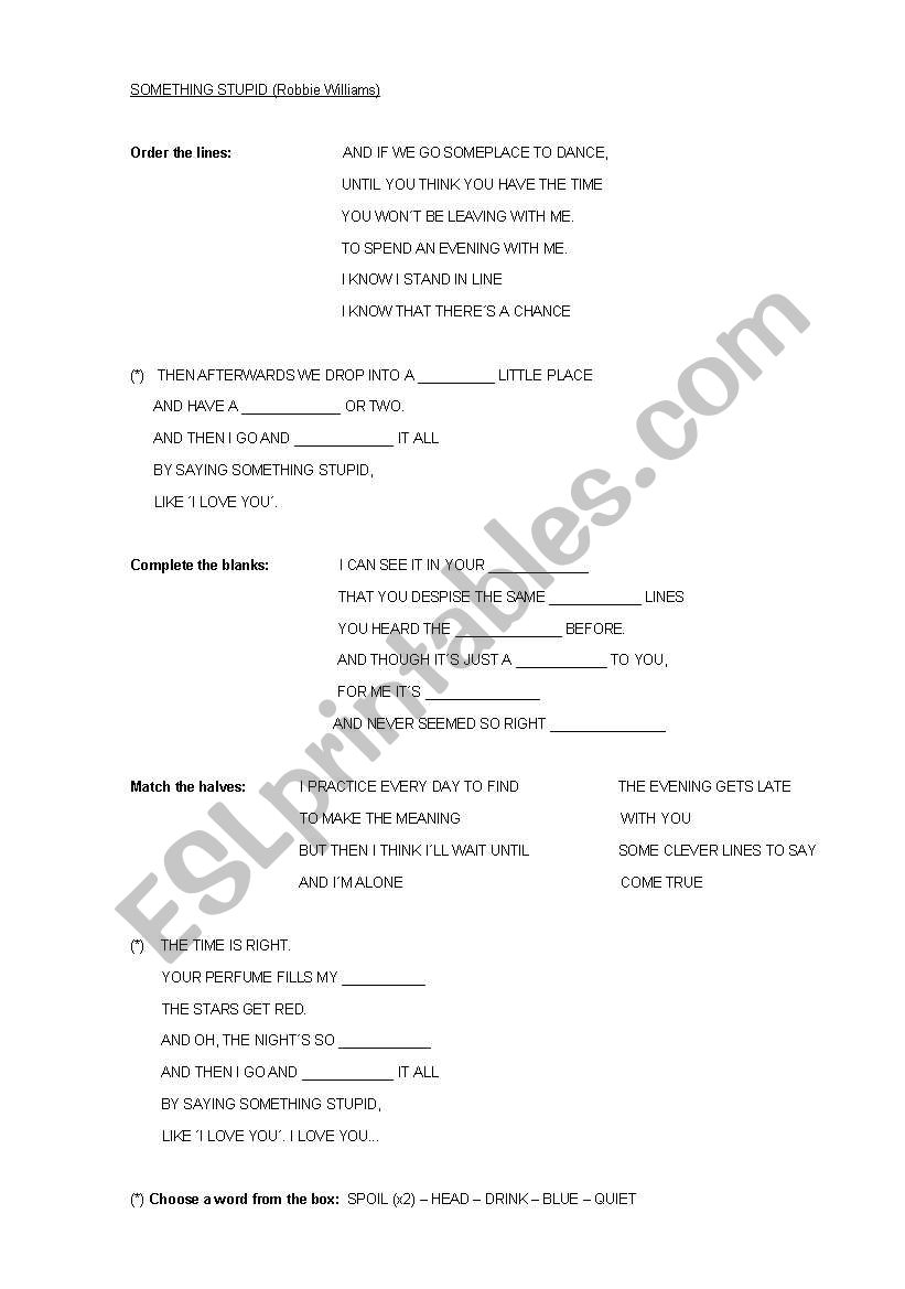 Song activity worksheet