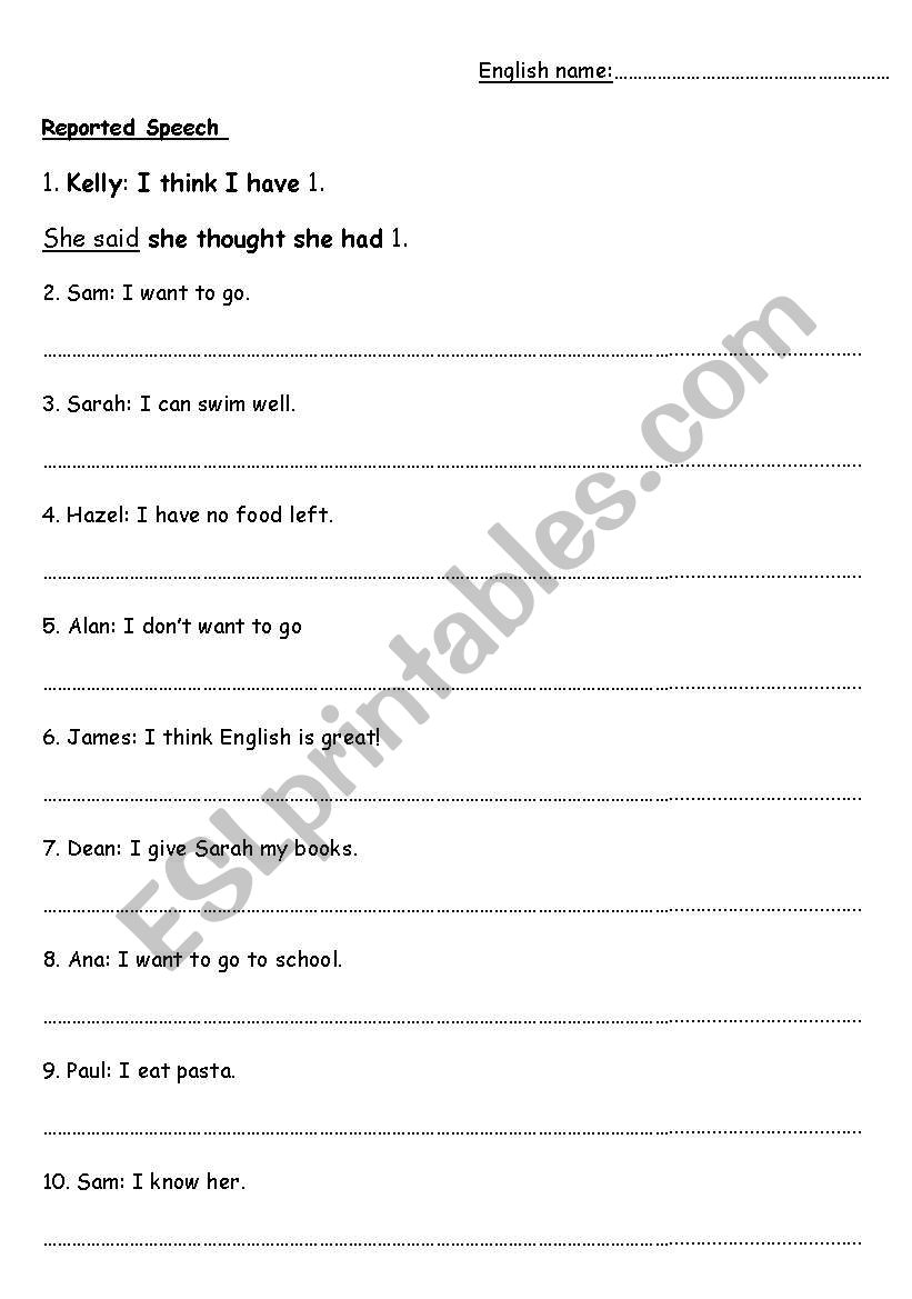 reported speech present simple worksheet