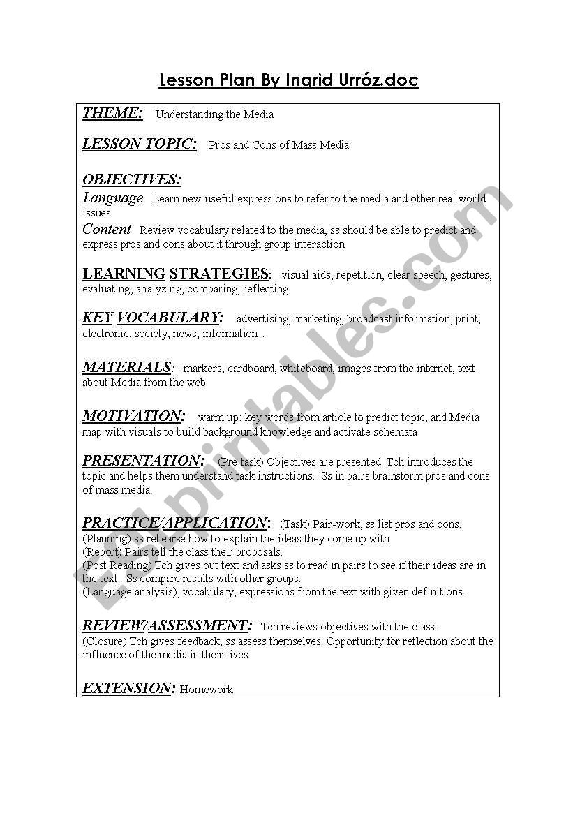 Understanding the Media worksheet