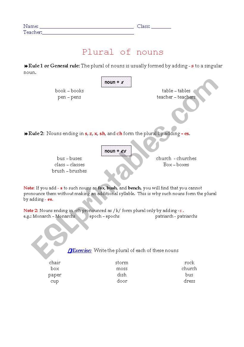 Plural of nouns worksheet