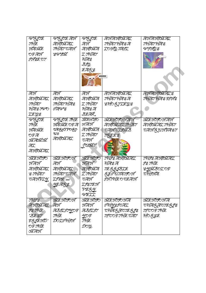 JEOPARDY OF ANIMALS worksheet