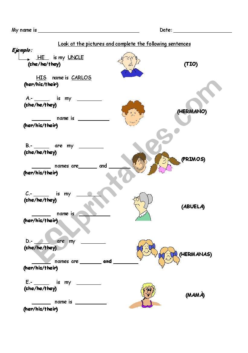 Family members worksheet