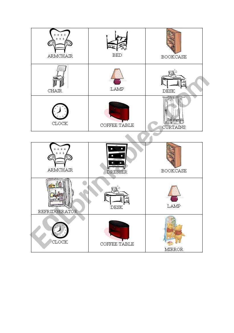 Furniture Bingo worksheet