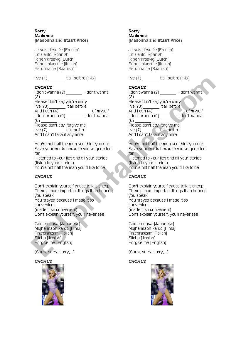 Sorry (Madonna) worksheet