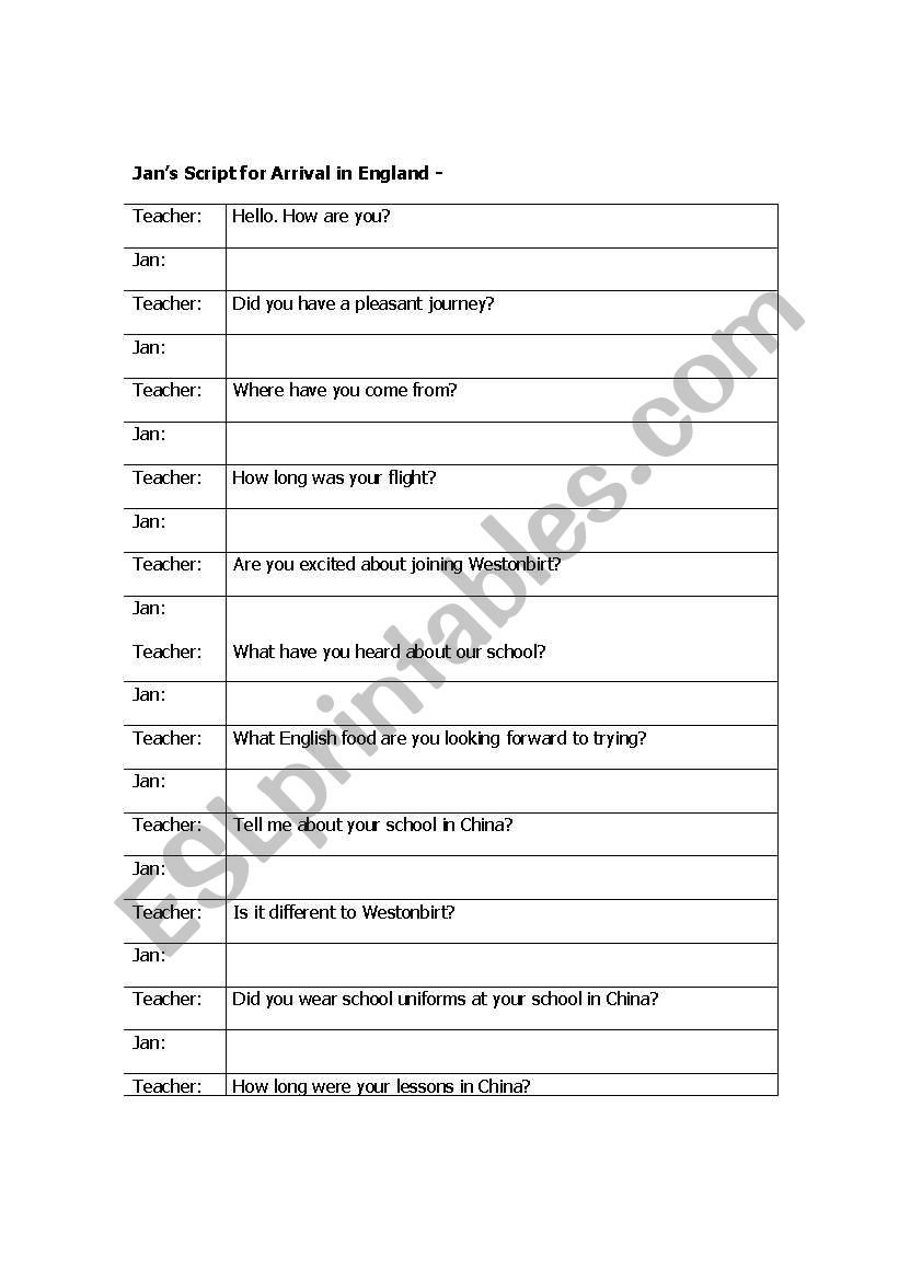 School Interview worksheet