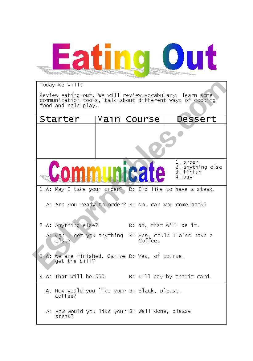 Eating Out worksheet