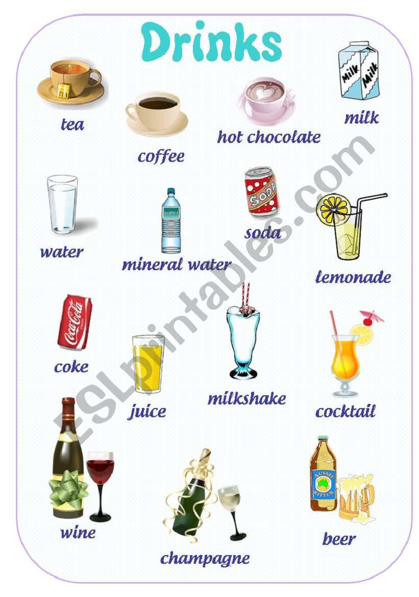 DRINKS PICTURE DICTIONARY worksheet