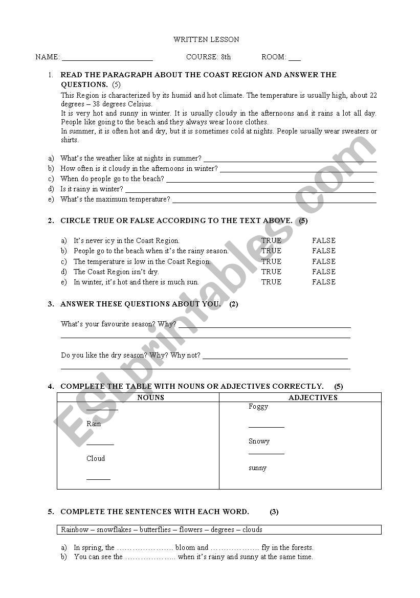 WEATHER AND SEASONS worksheet