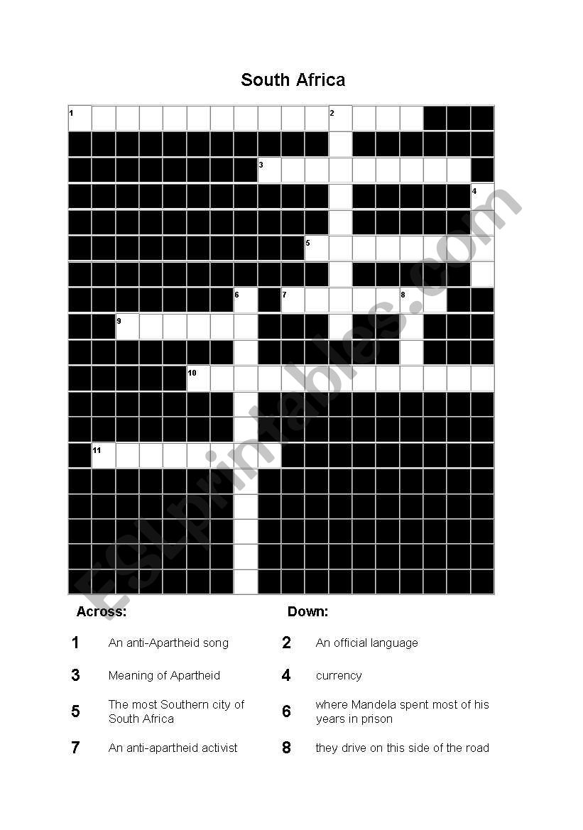 South Africa worksheet