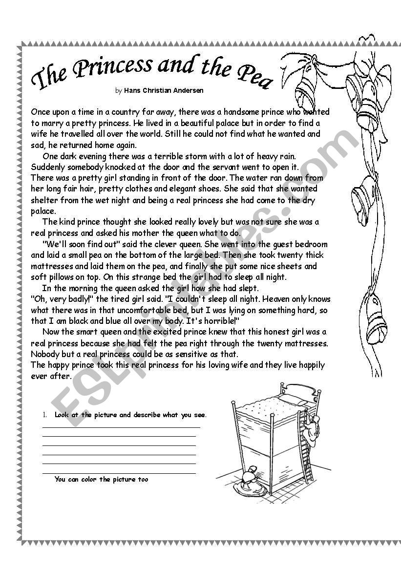 The princess and the Pea worksheet