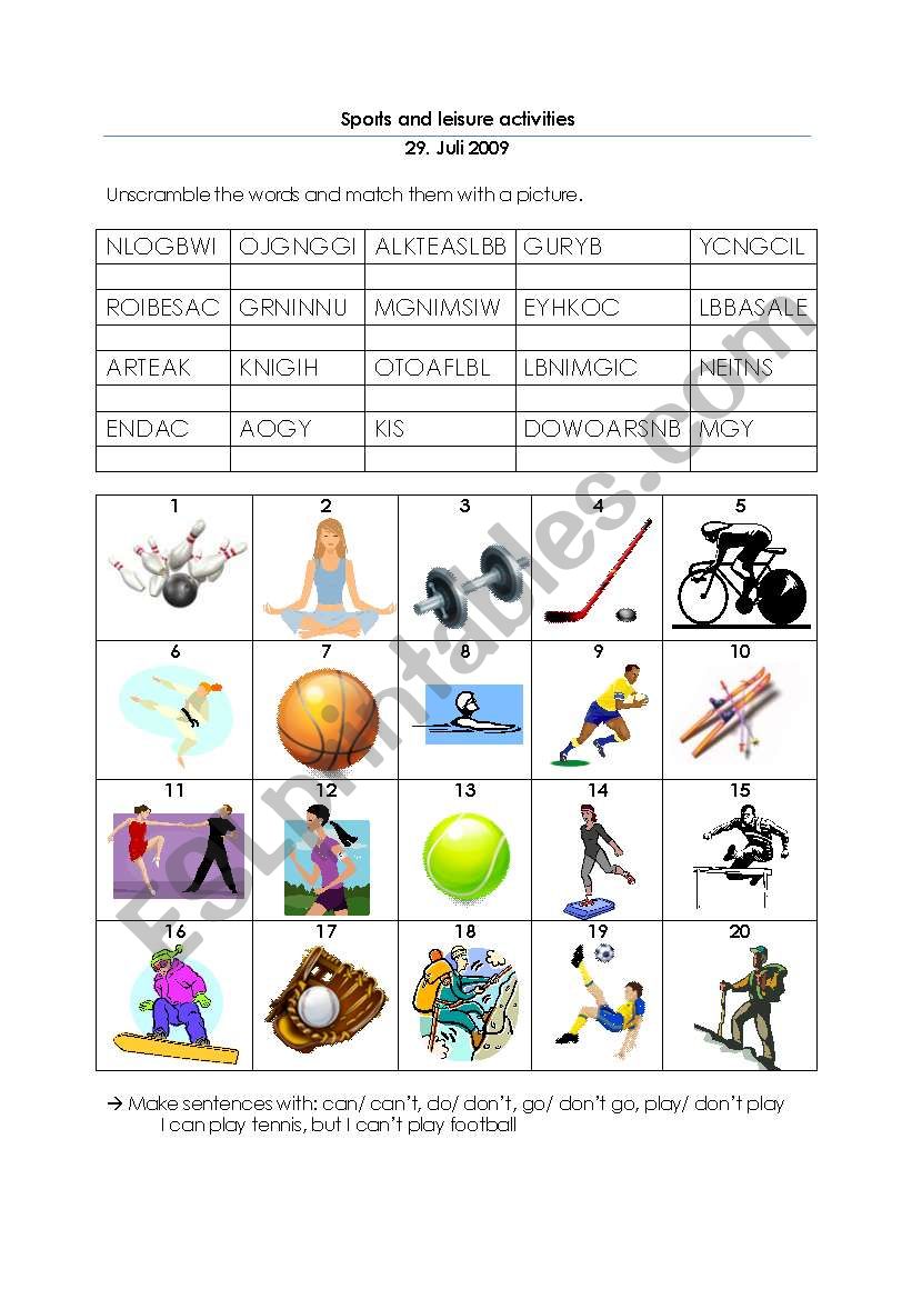 Sports ans Leisure Activities worksheet