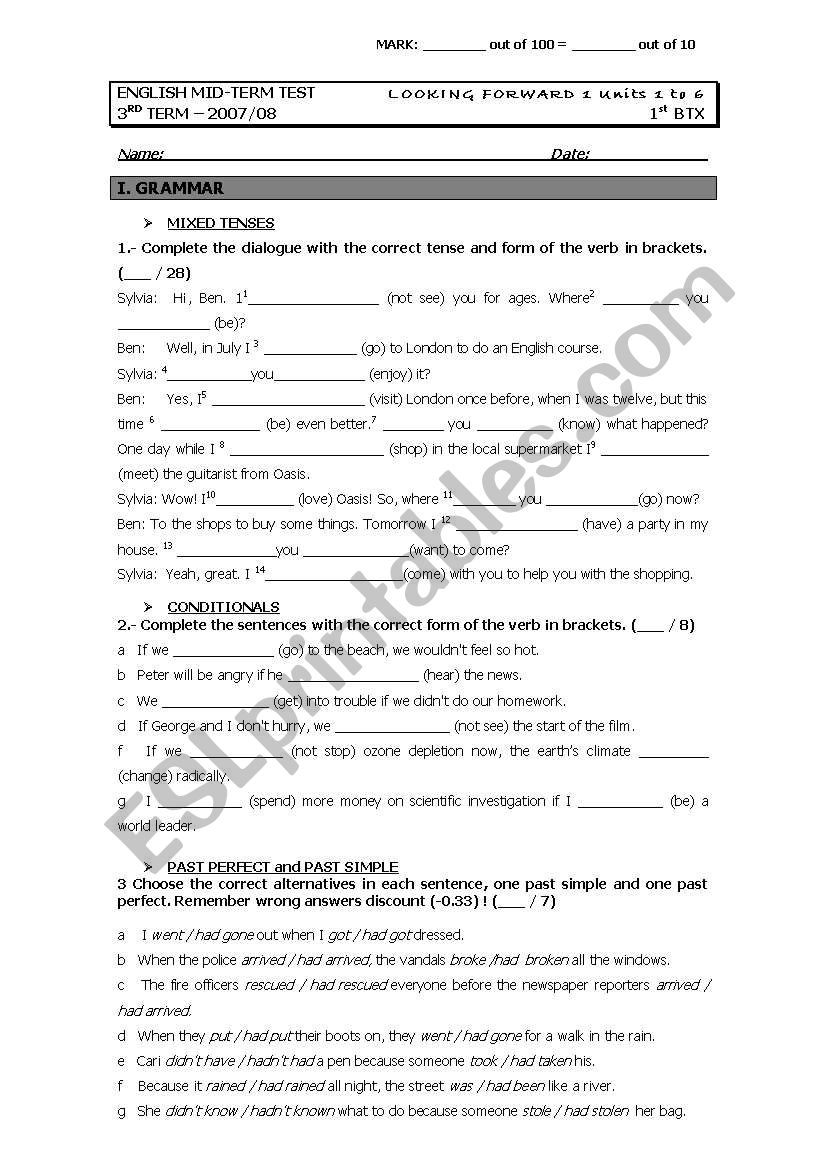 english test worksheet