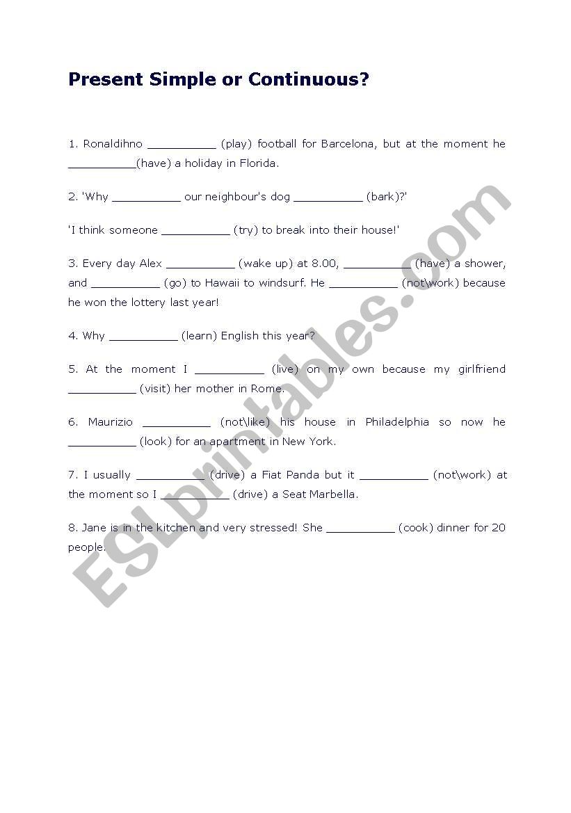 present simple and continuous worksheet