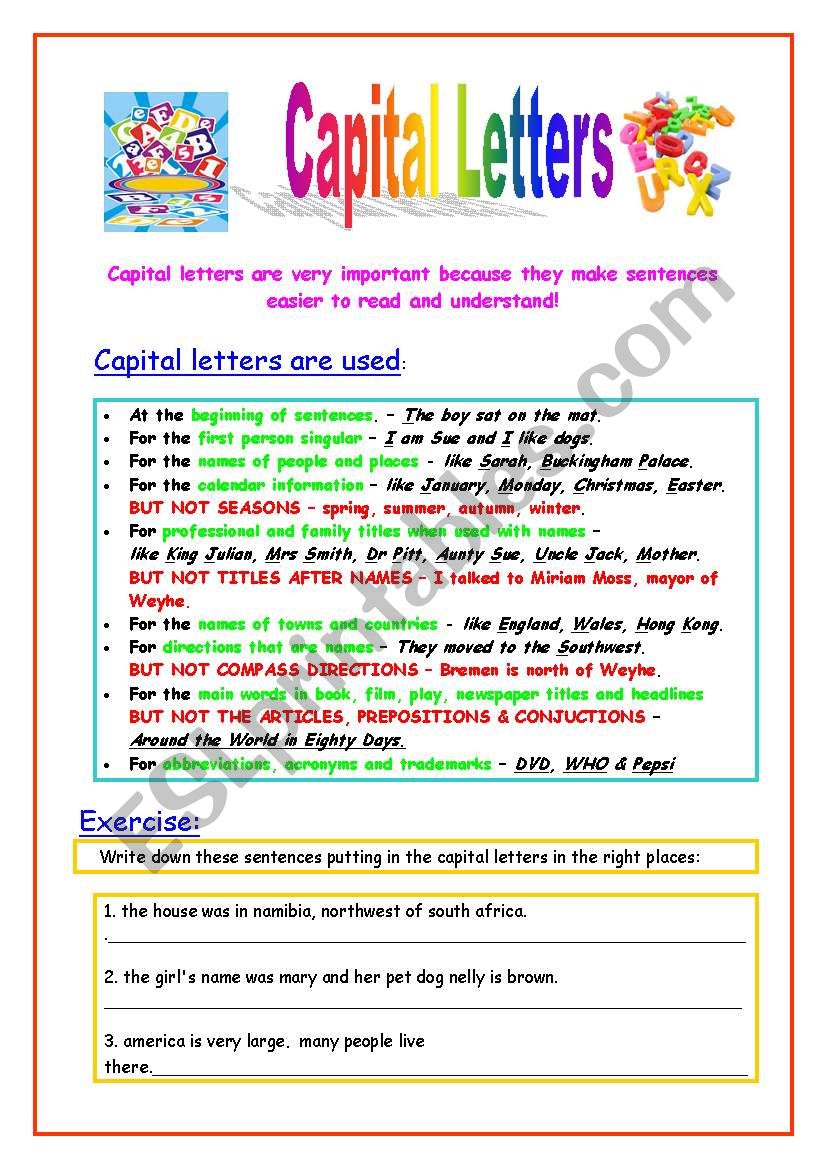 Capital Letters Review worksheet