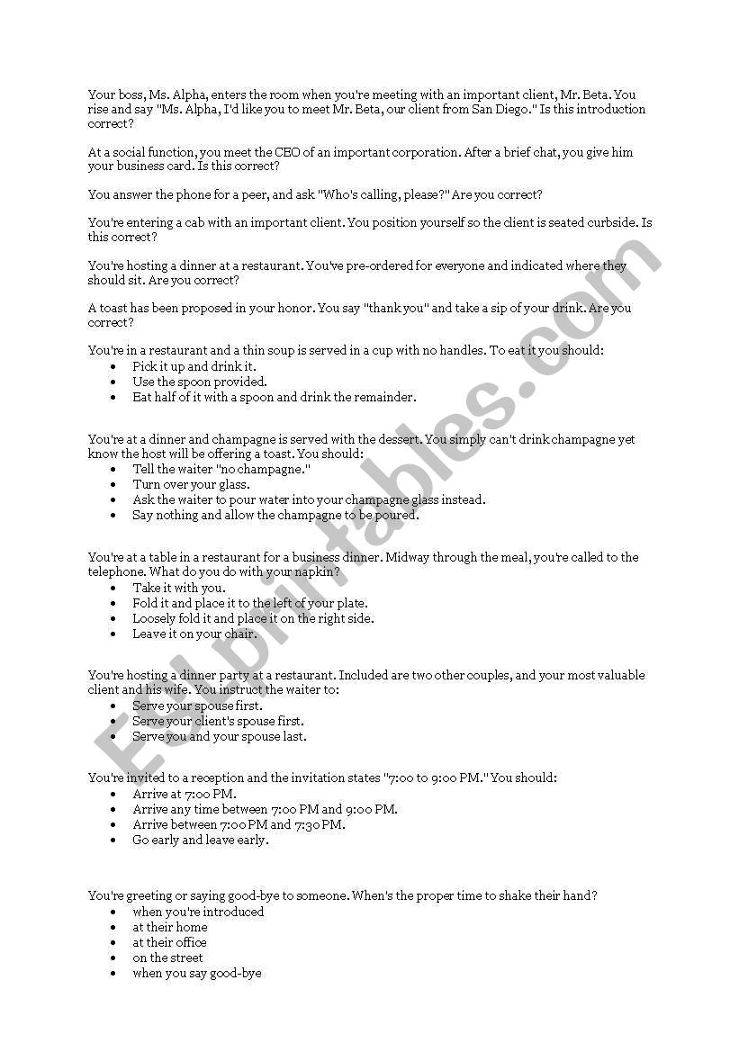 Business English (Culture) worksheet