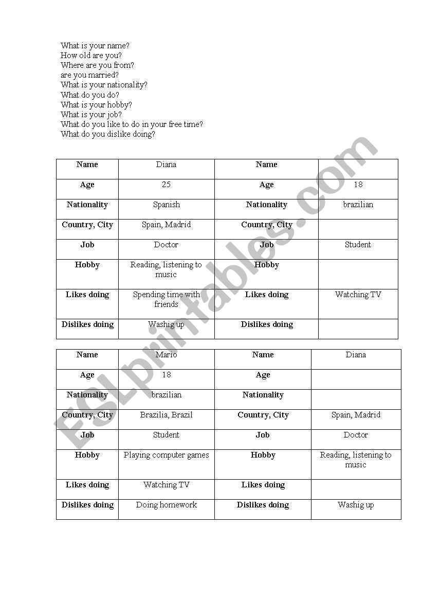 introduce yourself worksheet