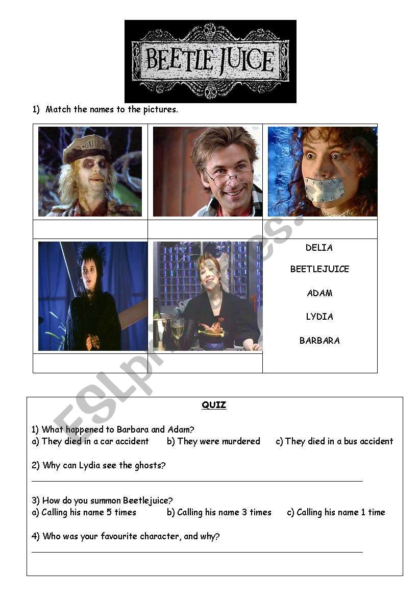 BEETLEJUICE MOVIE WORKSHEET worksheet