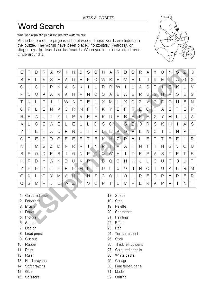 Arts & Crafts Wordsearch worksheet