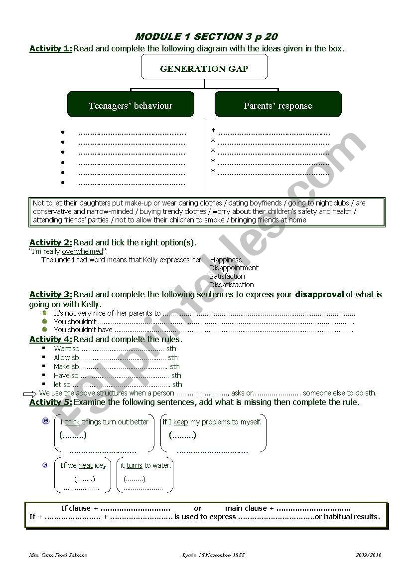 Generation gap worksheet