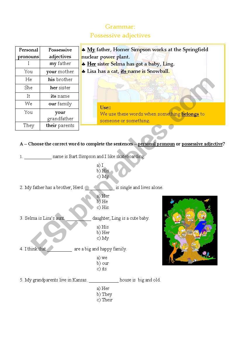 Possessive adjectives with vocabulary of the Simpsons