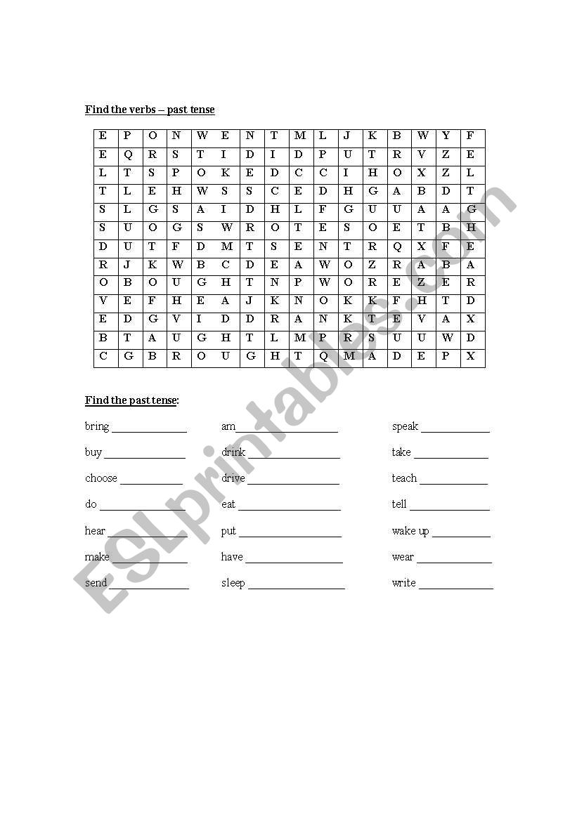 Wordsearch_past tense worksheet