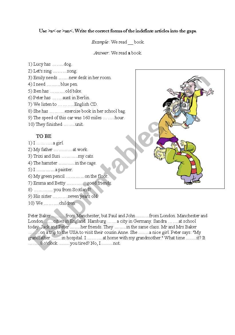 the varb to be+articles worksheet