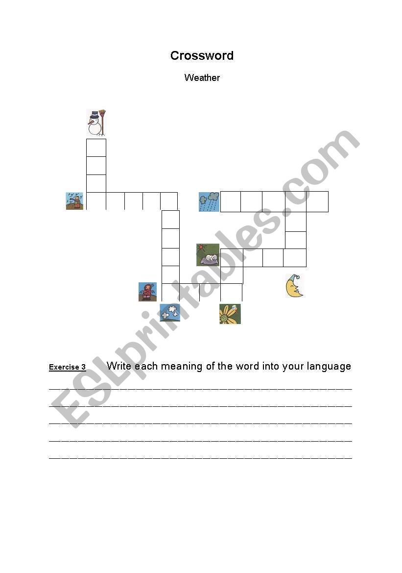 Crossword game about weather worksheet