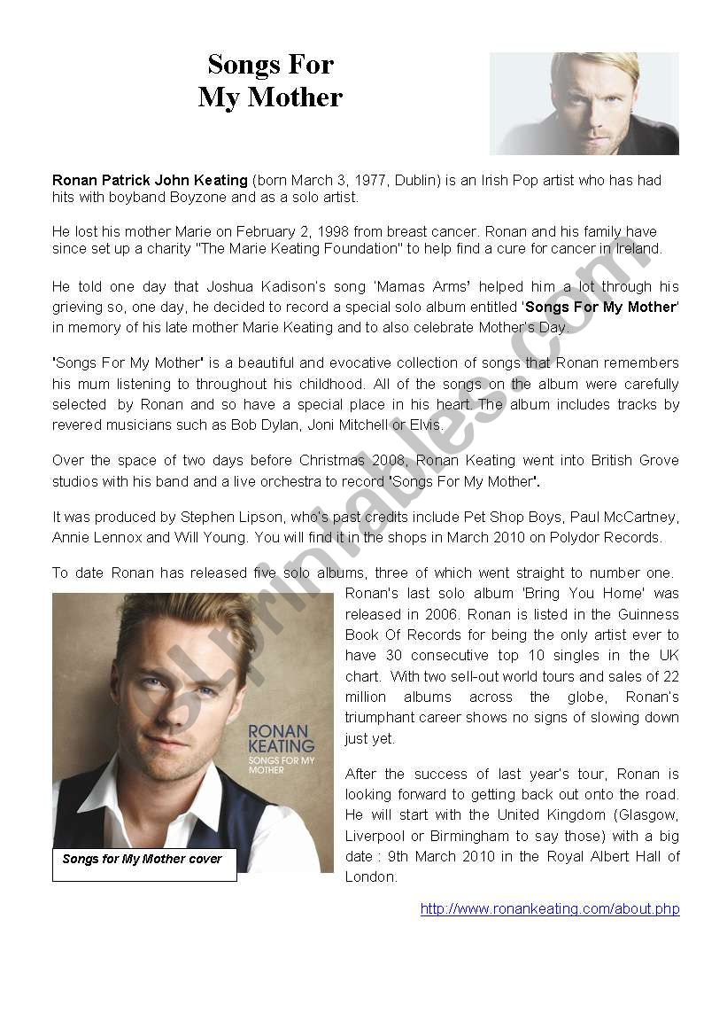 Ronan Keating worksheet