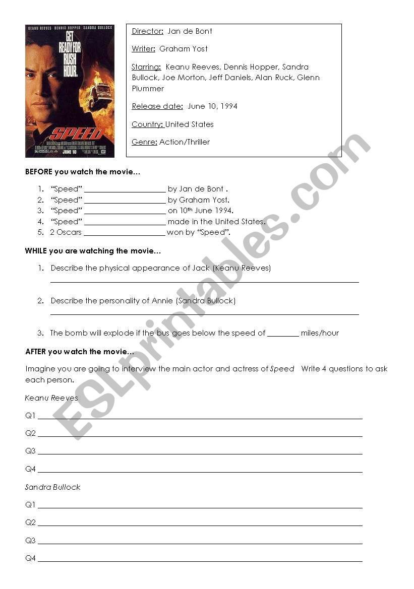 Movie: Speed worksheet