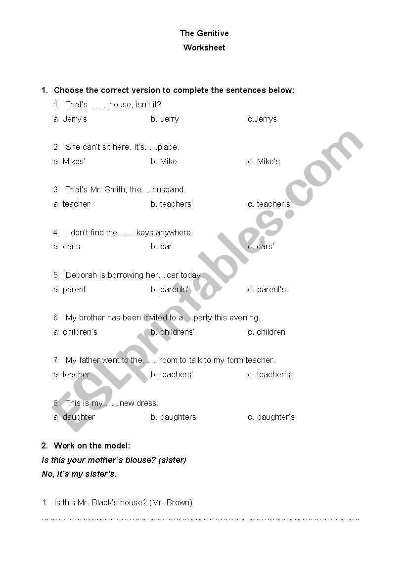 the genitive worksheet