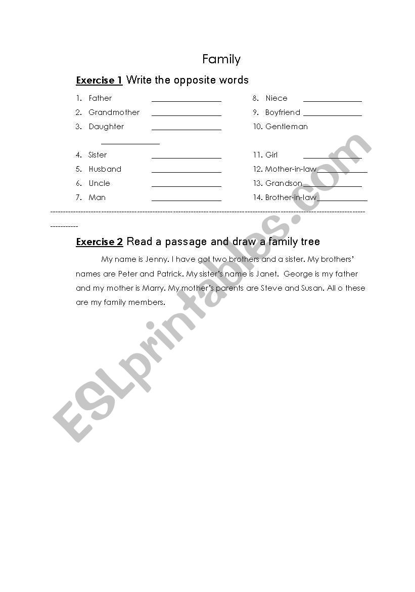 Family worksheet