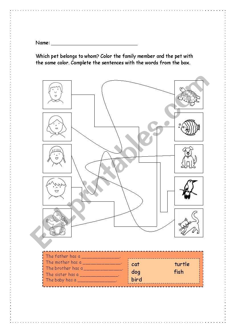 Which pet belongs to whom? worksheet