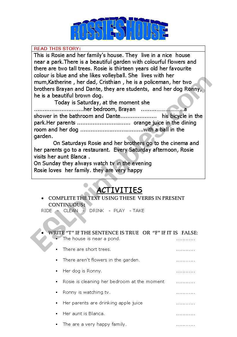 ROSSIE S HOUSE worksheet